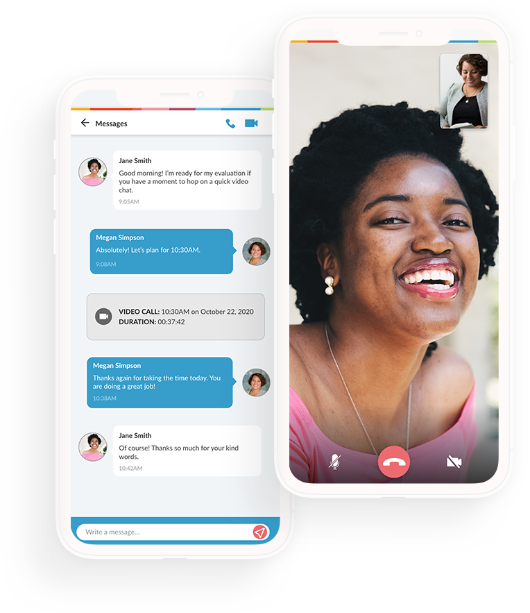 iPhone screens of instant message and video call